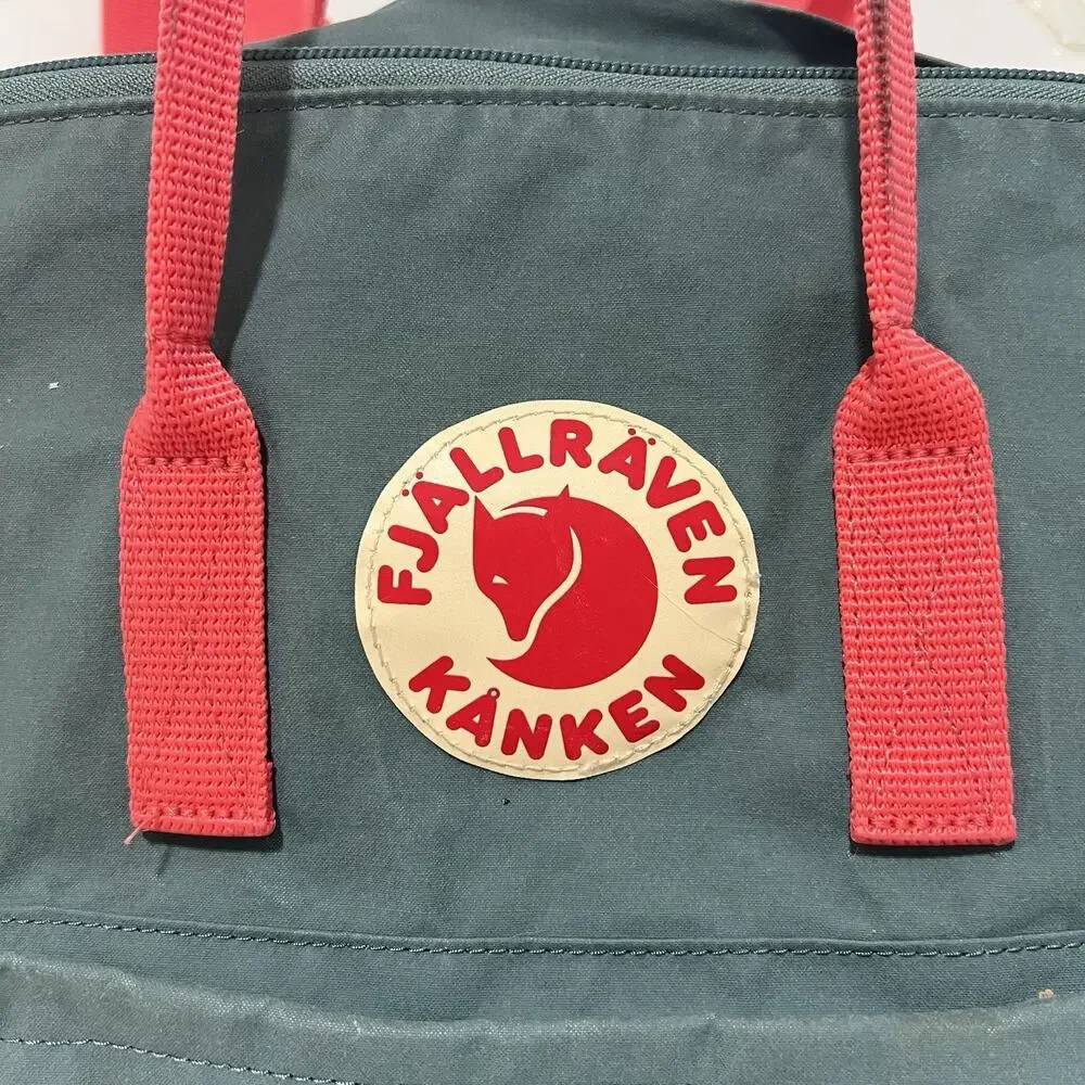 Fjallraven Kanken Classic Canvas Backpack Green 16L Orange Straps Handles Hiking